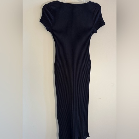TOPSHOP Black Rib Knit Tie Waist Slit Bodycon Stretch Midi Dress SZ 8 US NWT - Picture 2 of 10